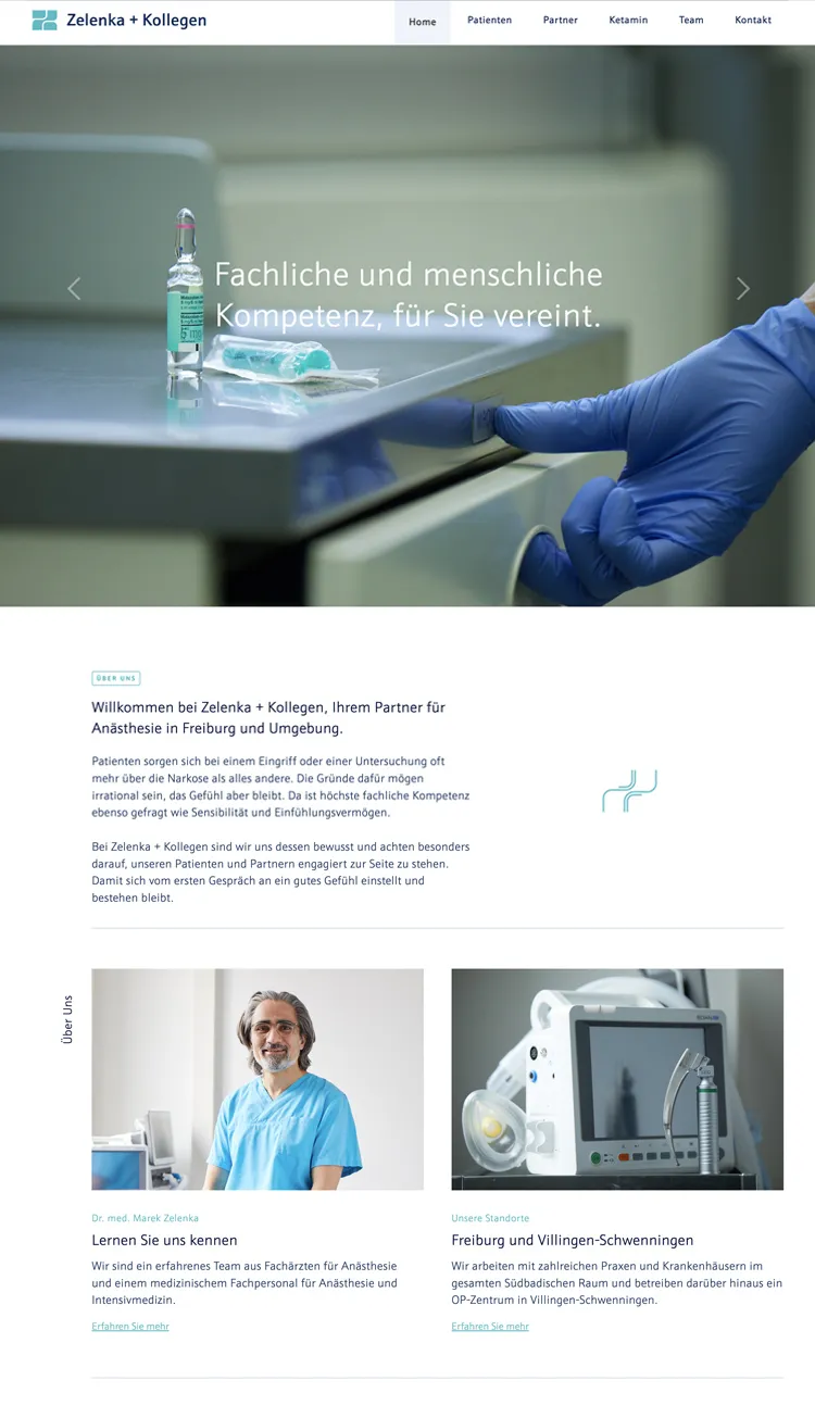 Ein Screenshot der Homepage (Tablet-Ansicht) von www.zelenka-kollegen.de. 
Wir waren für das Webdesign, Webentwicklung, Art Direction, Logo und das Corporate Design zuständig.